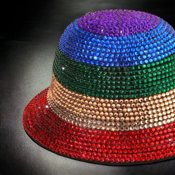 Shine Bright: NEW Rhinestone Rainbow Bucket Hat - Your Ultimate Festival Fashion - Picture 6 of 6